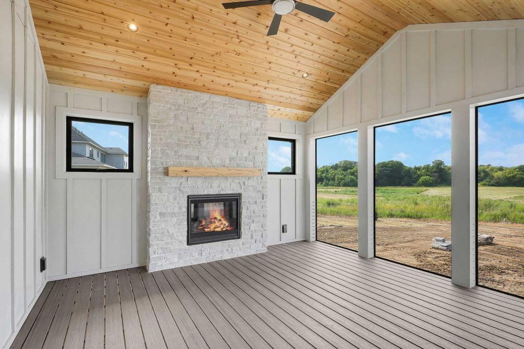 View from the porch and big open doors with a built in fireplace. 3761 William Way Independence Mn 55359 57